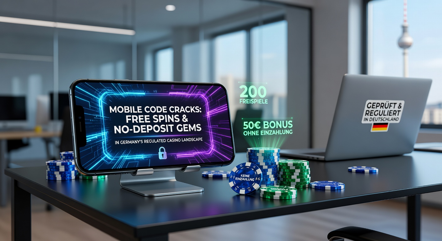 Detaillierte Darstellung eines Tablets mit aktiviertem No-Deposit-Bonus, Gems und Free-Spin-Symbolen, neben einer Grafik der deutschen Regulierungslandschaft mit GGL-Logo