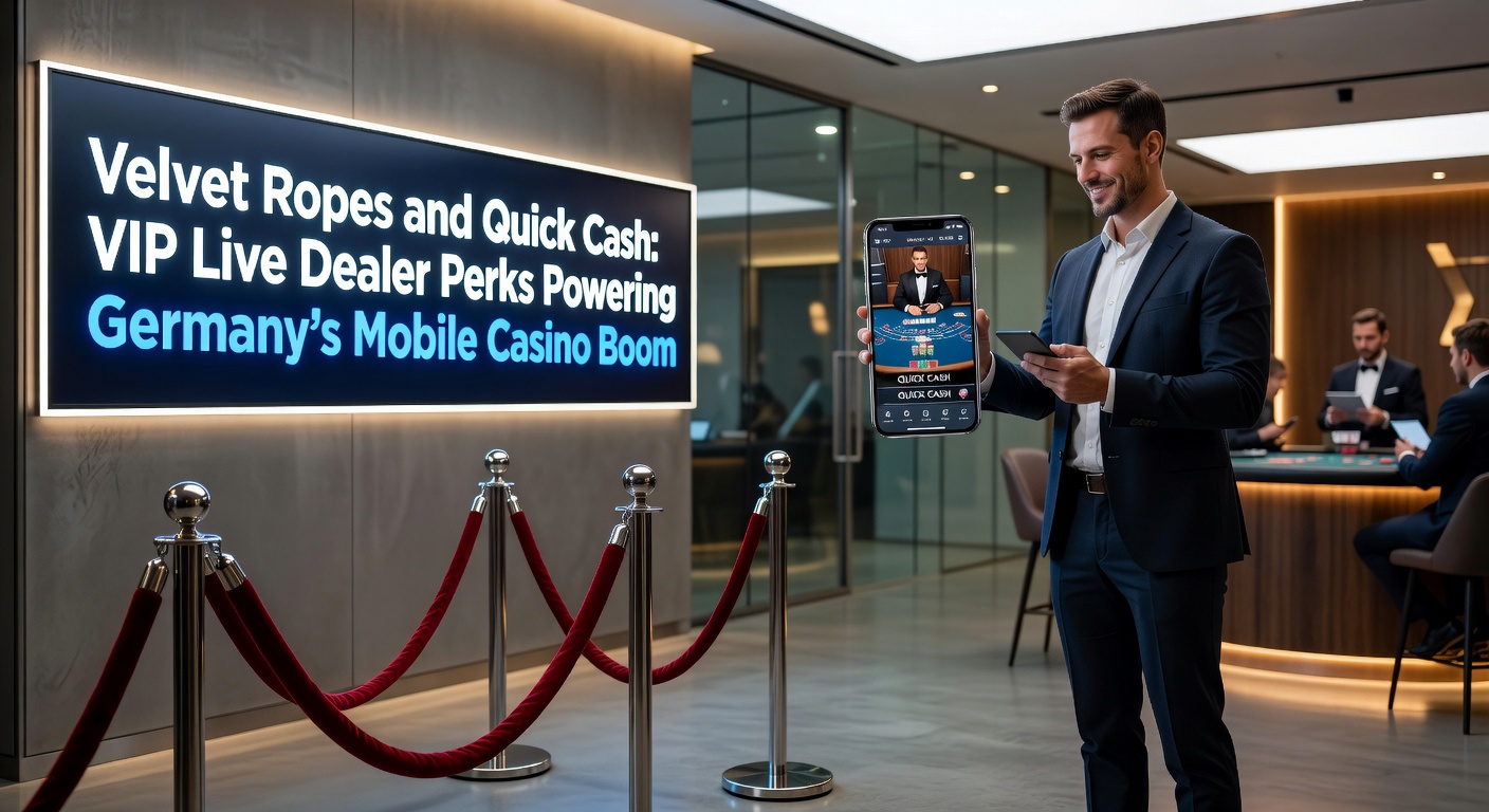 Ein elegantes Live-Dealer-Tischsetup mit VIP-Elementen wie personalisierten Chips und Samtvorhängen in einem mobilen Casino-Interface, das den Luxus des High-Roller-Bereichs einfängt