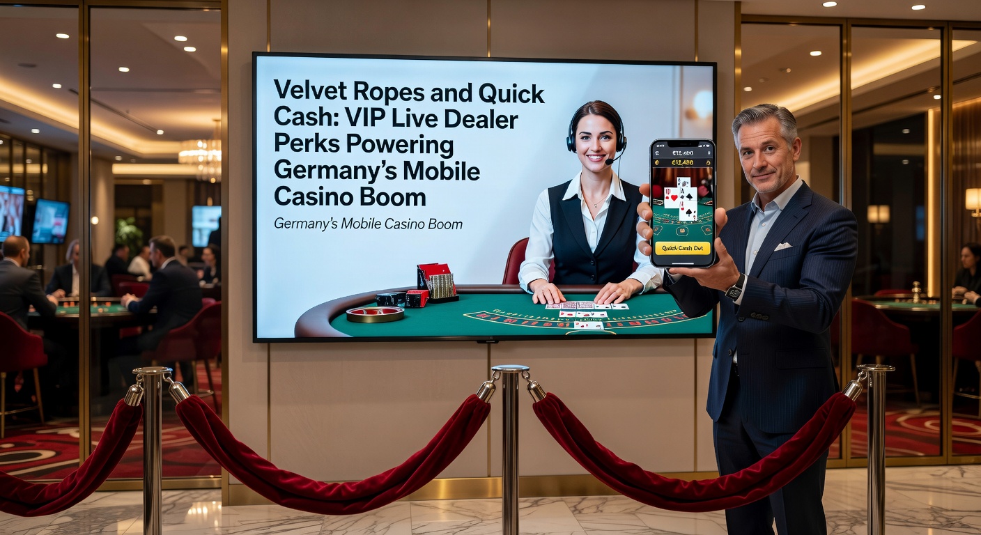 Schnelle Auszahlungs-Schnittstelle auf einem Smartphone-Bildschirm, neben einem VIP-Live-Blackjack-Tisch, der hohe Limits und Cashout-Buttons hervorhebt – Symbol für den Quick-Cash-Aspekt im Mobile-Casino